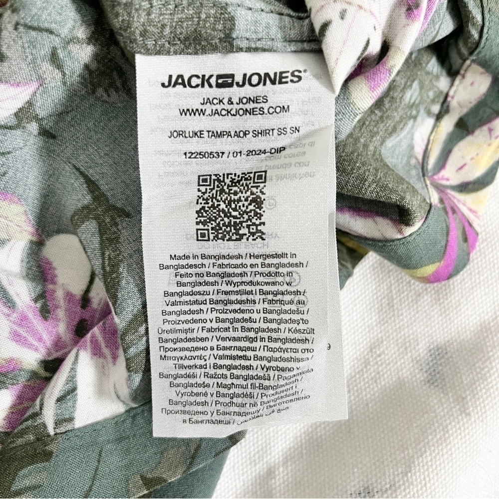 NWT Jack & Jones Green & Pink Floral Hawaiian Button-Down Shirt - Large - Picture 11 of 16